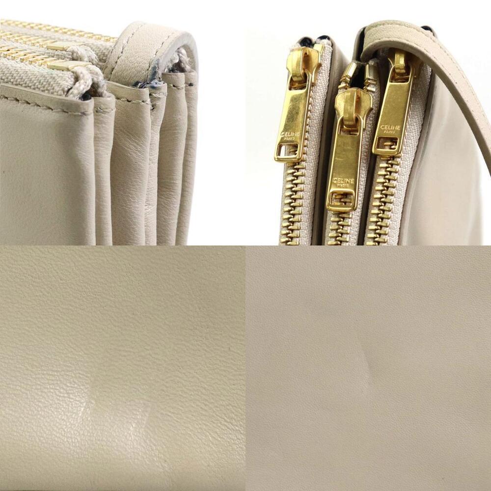 Celine Trio Crossbody Shoulder Bag Beige Tan Gold Leather - Picture 4 of 4